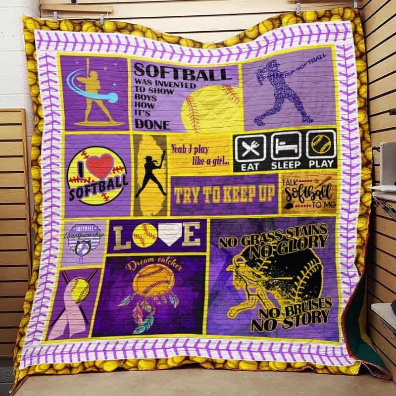 Softball Was Invented To Show Boys How It’s Done Quilt Blanket Great Customized Gifts For Birthday Christmas Thanksgiving Perfect Gifts For Softball Lover