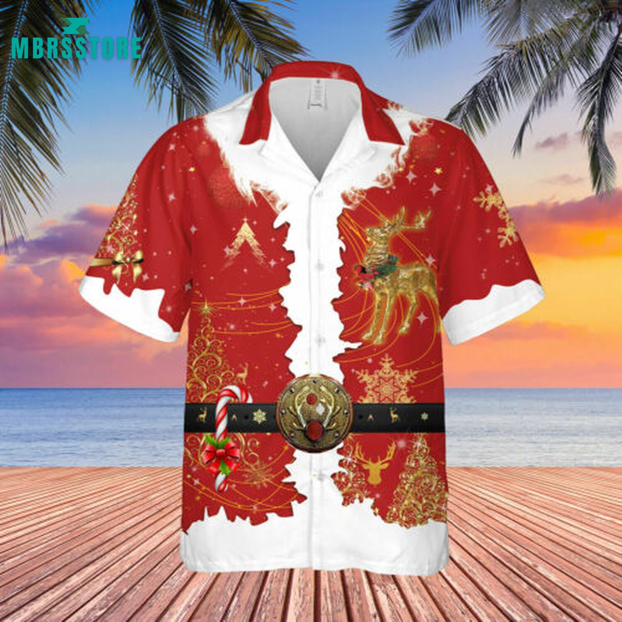 Special Santa Claus Costume Beach Christmas Aloha Short Sleeve Hawaiian Shirt