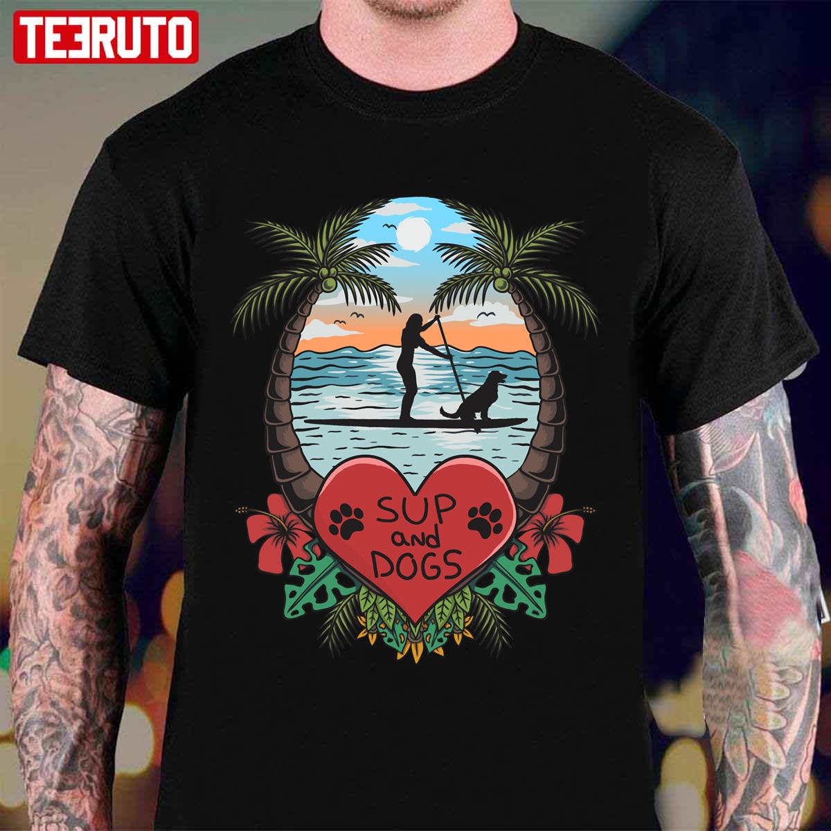 Stand Up Paddling Paddler And Dog Floral Sup Art Unisex T-Shirt