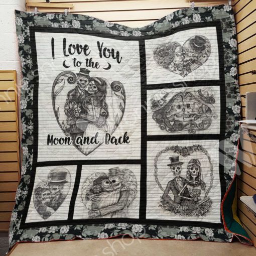Sugar Skull Couple I Love You To The Moon And Back Quilt Blanket Great Customized Gifts For Birthday Christmas Thanksgiving Perfect Gifts For Skull Lover