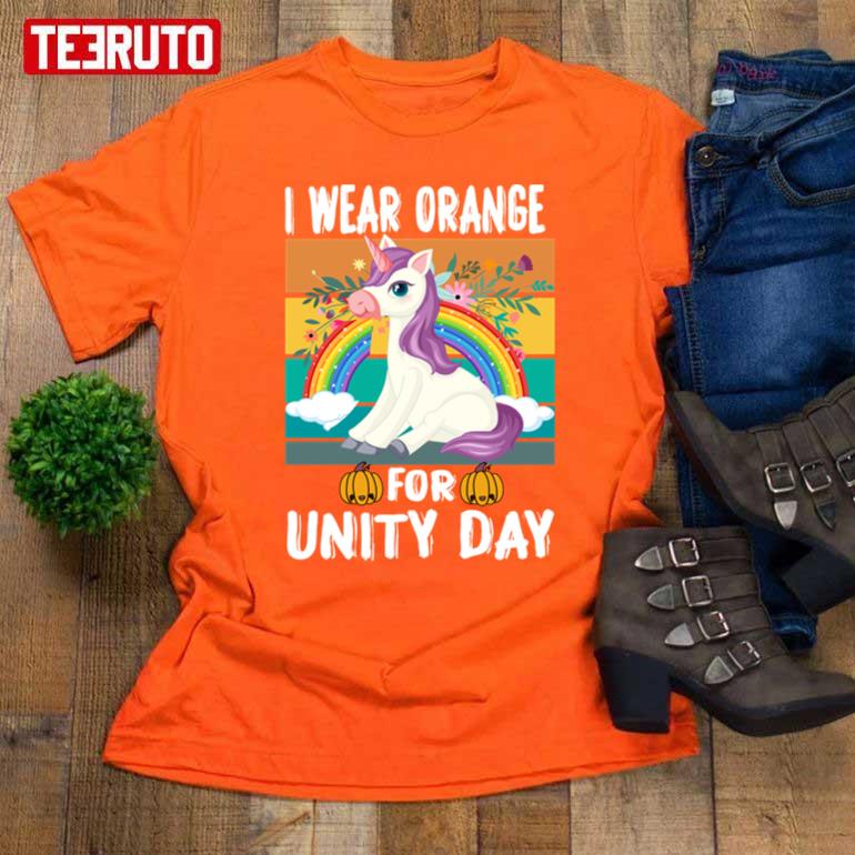 Unicorn Pumpkin I Wear Orange Unity Day Rainbow Sunset Unisex T-Shirt