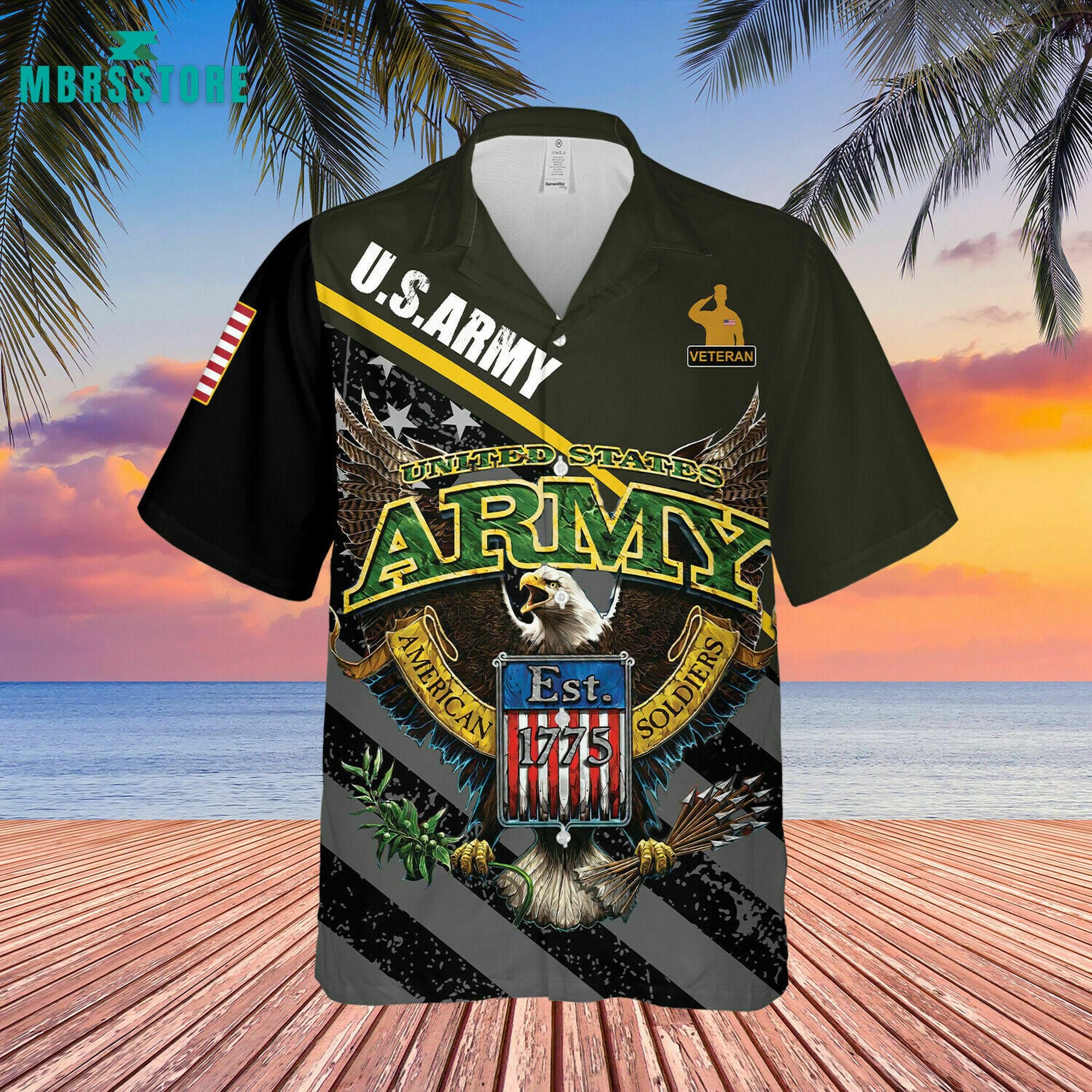 US Army Veter Eagle Soldier Summer Button Down Eagle Vintage Beach Hawaiian Shirt