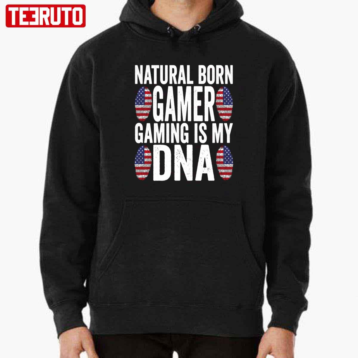 USA Flag Born Gamer Gaming Is My Dna American Flag Unisex T-Shirt