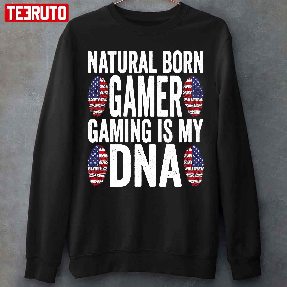 USA Flag Born Gamer Gaming Is My Dna American Flag Unisex T-Shirt