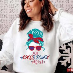 All American Girls Messy Bun USA Flag Glasses Unisex T-Shirt