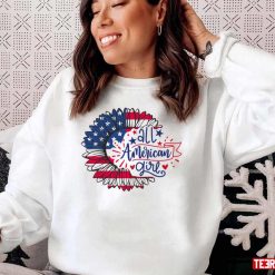 All American Girls Messy Bun USA Flag Sunflower Unisex T-Shirt