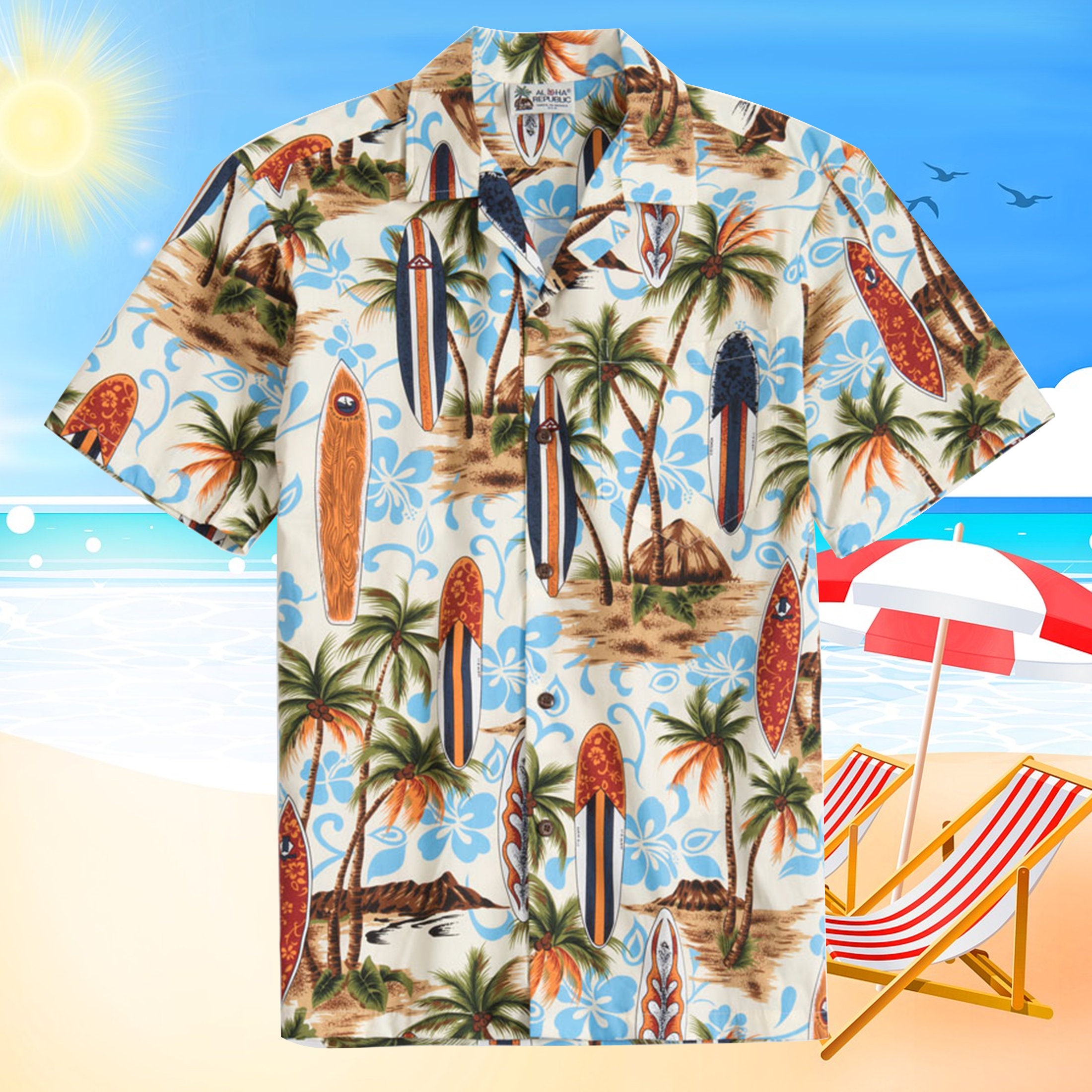 Aloha Palms Tree Sky Blue Hawaiian Shirt