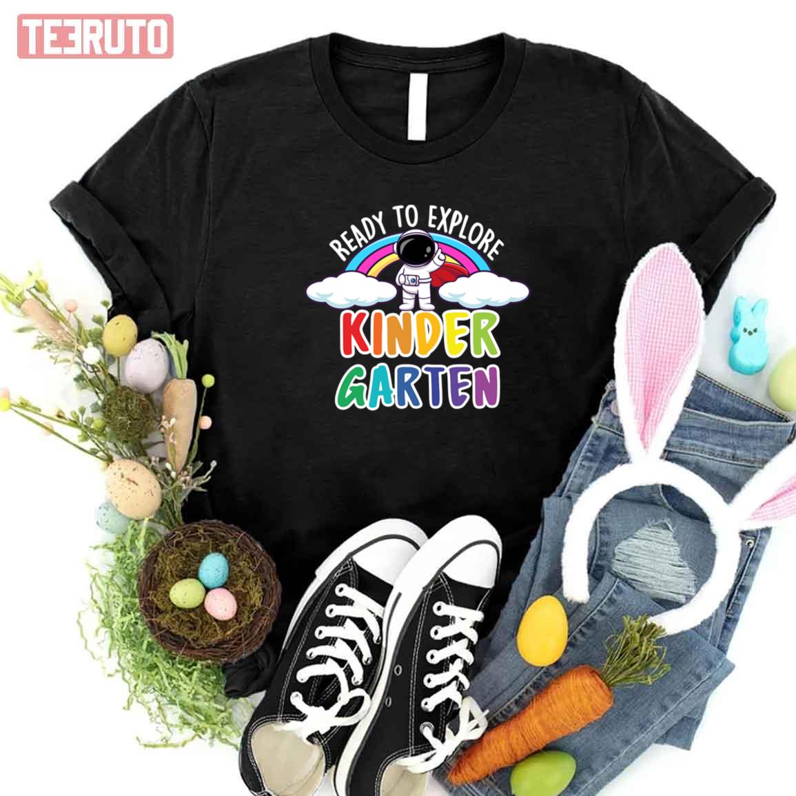 Astronaut Back To School Ready To Explore Kindergarten Leopard Boho Rainbow Unisex T-Shirt