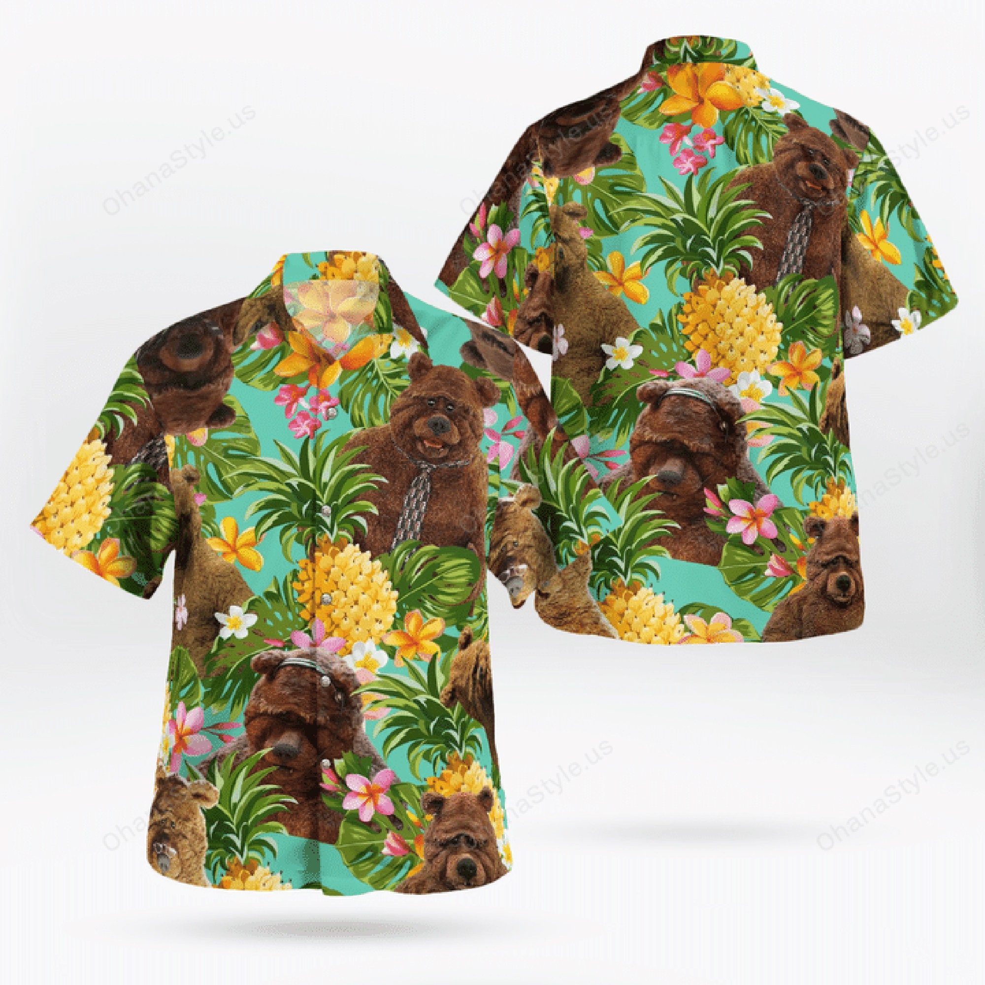 Bobo The Bear Cute Pineapple Tropical Hawaiian Shirt