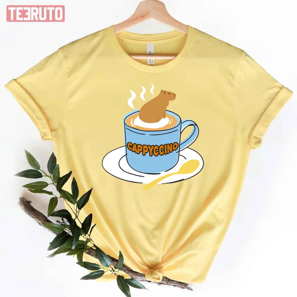Cappyccino Capybara Coffee Pun Art Unisex T-Shirt