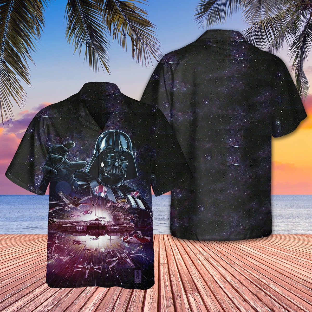 Star Wars Xmas Hawaiian Style Shirt AOP Short Sleeve Black Darth