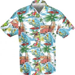 Dinosaur Surfing Tropical Hawaiian Shirt