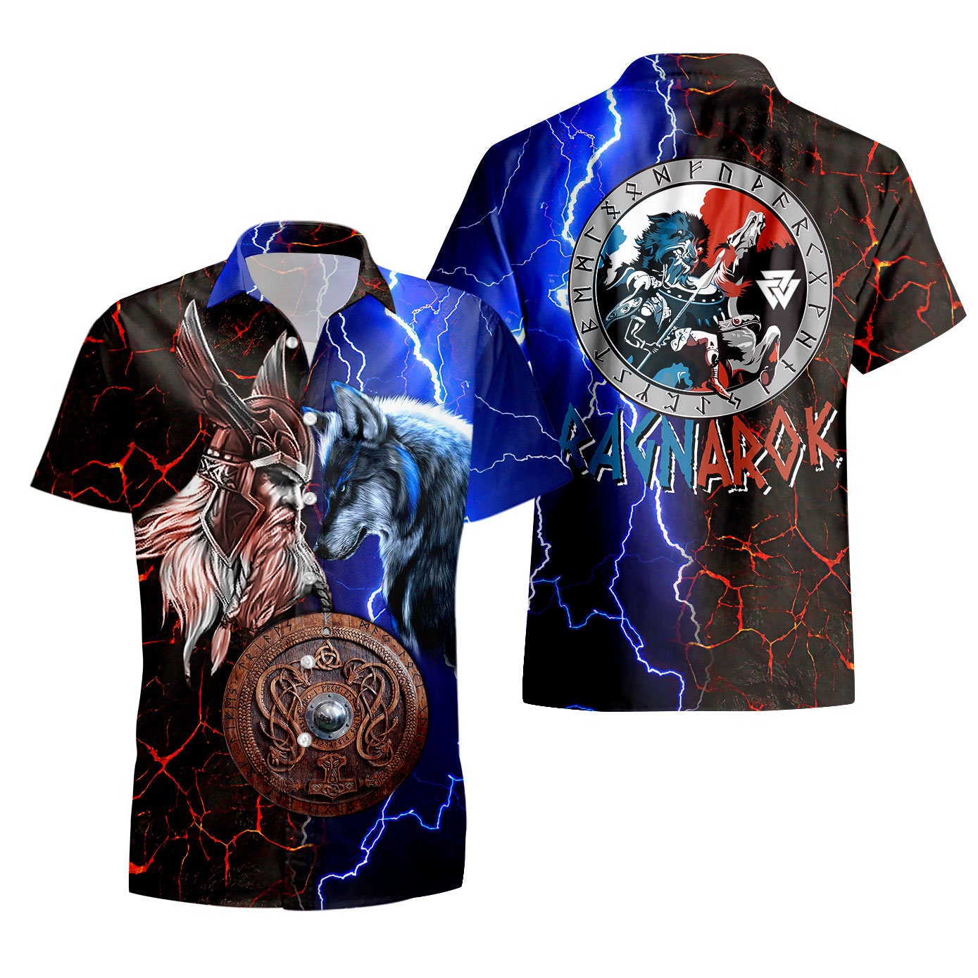 Ragnarok Wolf Viking Odin And Fenrir Battle Hawaiian Shirt