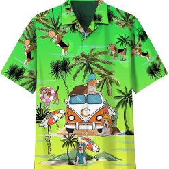 Summer Beagle Dog Beach Green Hawaiian Shirt