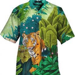 Tiger Print Hawaiian Leaf Shirt Fan Gifts
