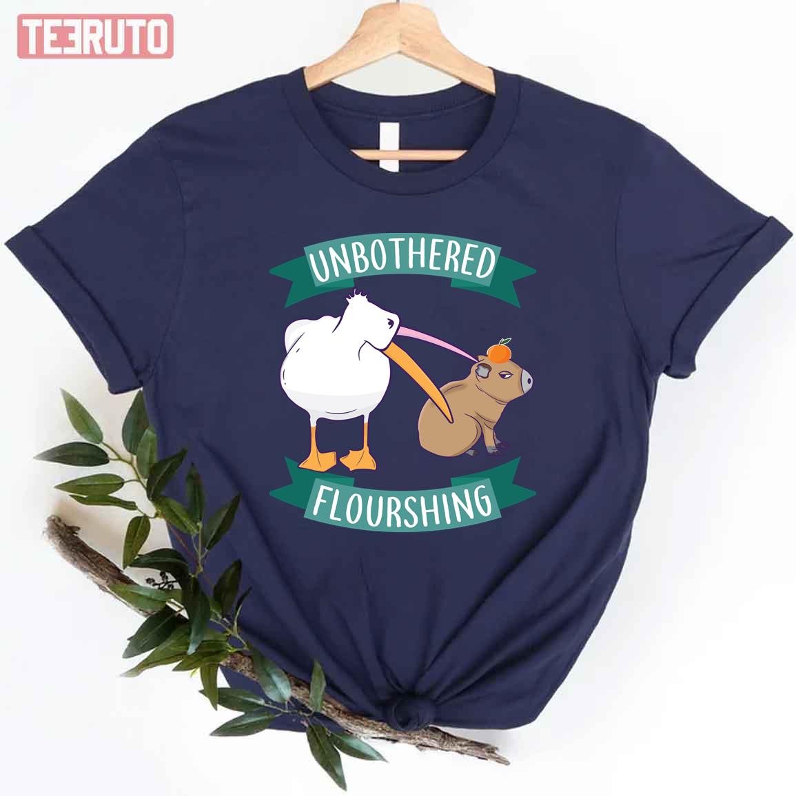 Unbothered Flourishing Capybara Pelican Funny Meme Unisex T-Shirt - Teeruto