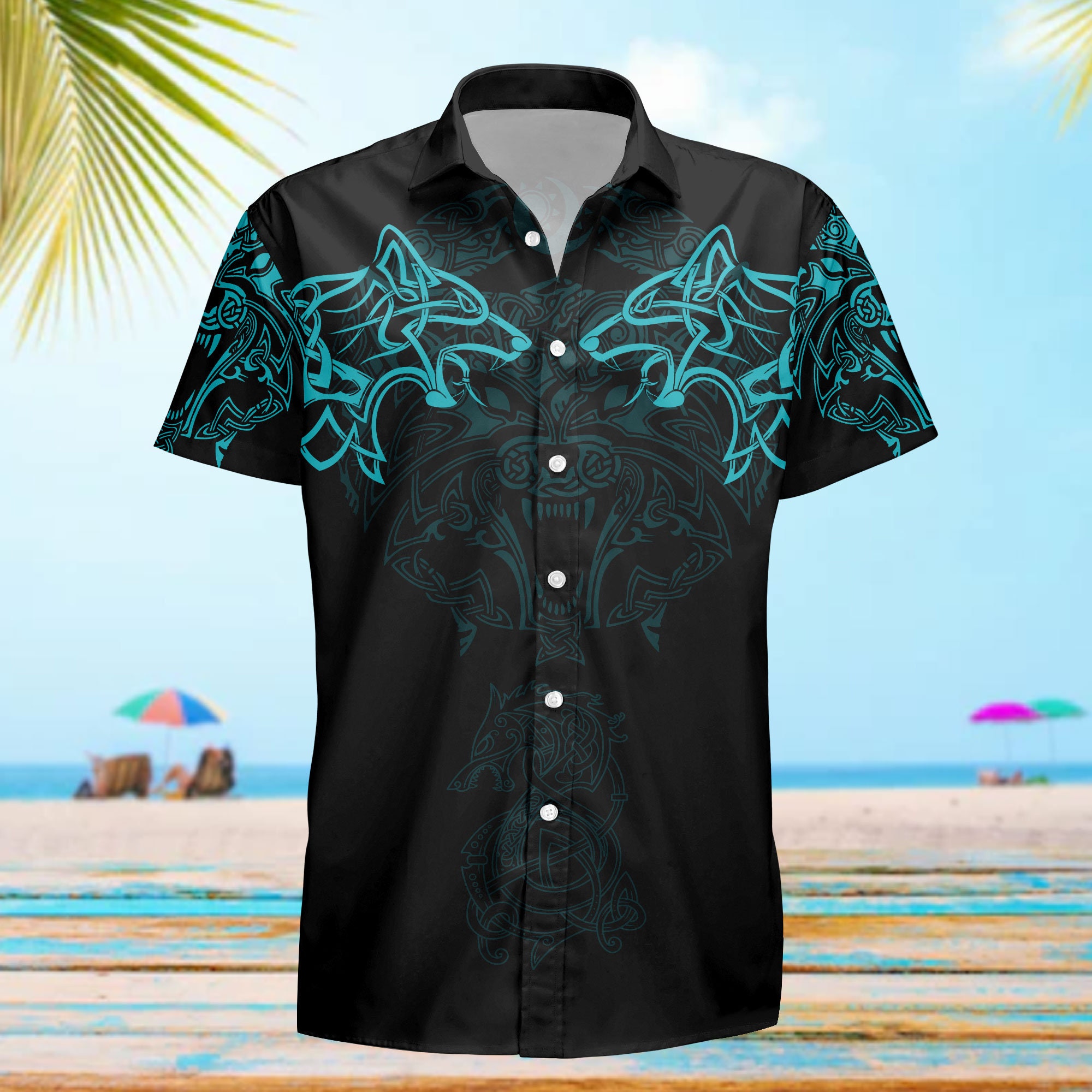 Viking Wolf Turquoise Hawaiian Shirt