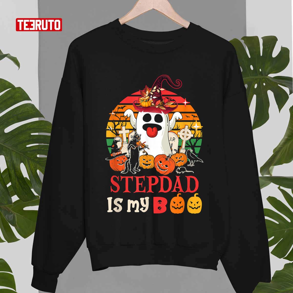Vintage Stepdad Is My Boo Halloween Scary Pumpkins Boo Ghost Unisex Sweatshirt