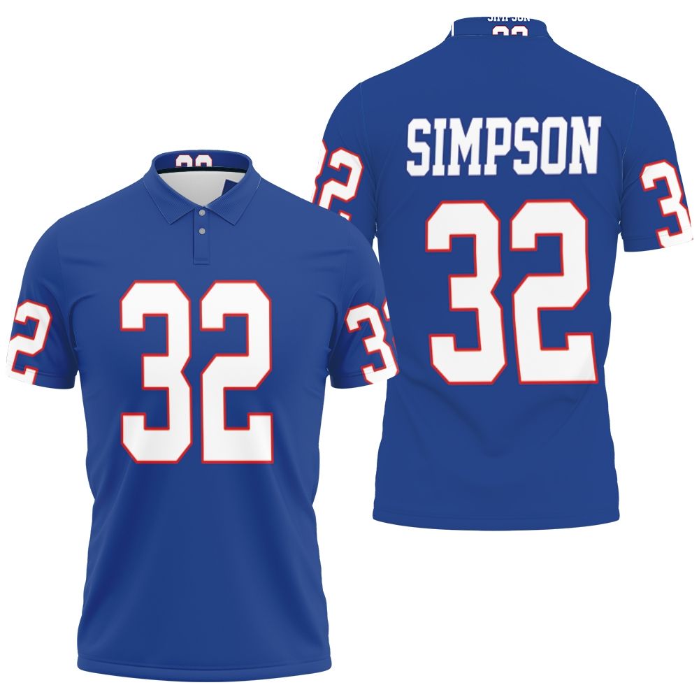 32 O J Simpson Buffalo Bills Men Royal Vintage Jersey Inspired Style Polo Shirt All Over Print Shirt 3d T-shirt