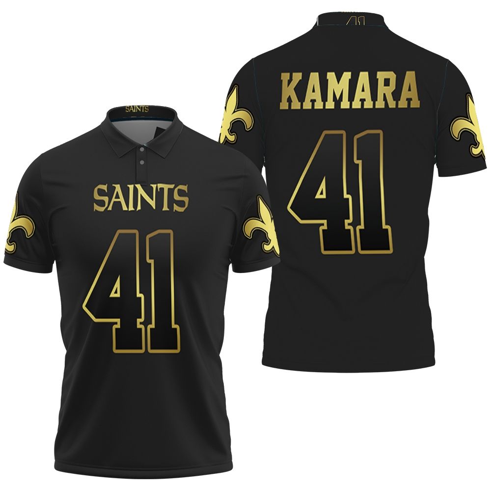 41 Alvin Kamara New Orleans Saints Black Golden Edition Jersey Inspired Style Polo Shirt All Over Print Shirt 3d T-shirt
