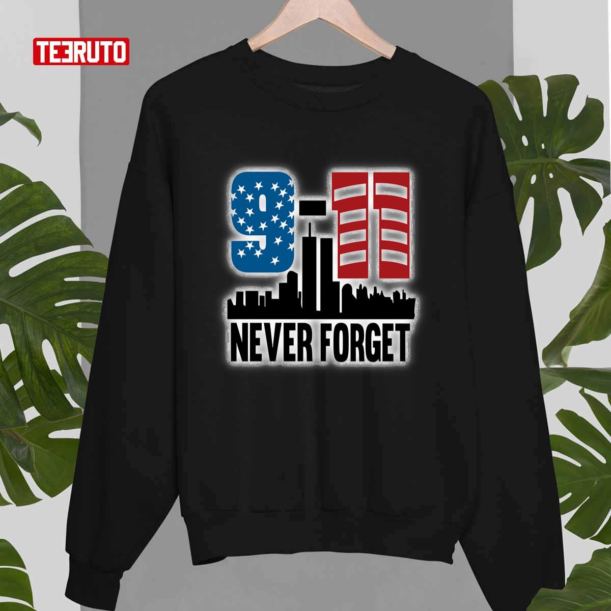 911 Never Forget With A Silhouetted View Of The Twin Towers Unisex Sweatshirt