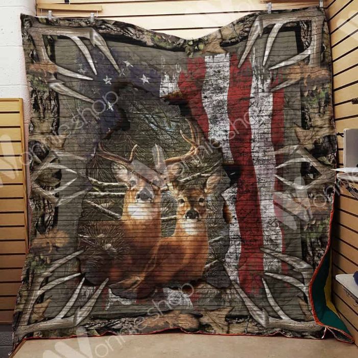 American Flag Hunting Deer Hunting Lo Quilt Blanket