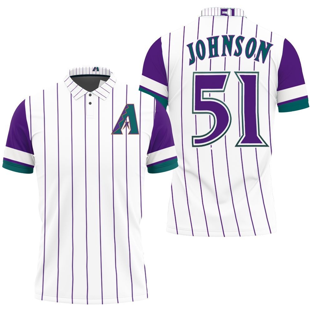 Arizona Diamondbacks Randy Johnson 51 Mlb White Purple Jersey Inspired Style Polo Shirt All Over Print Shirt 3d T-shirt