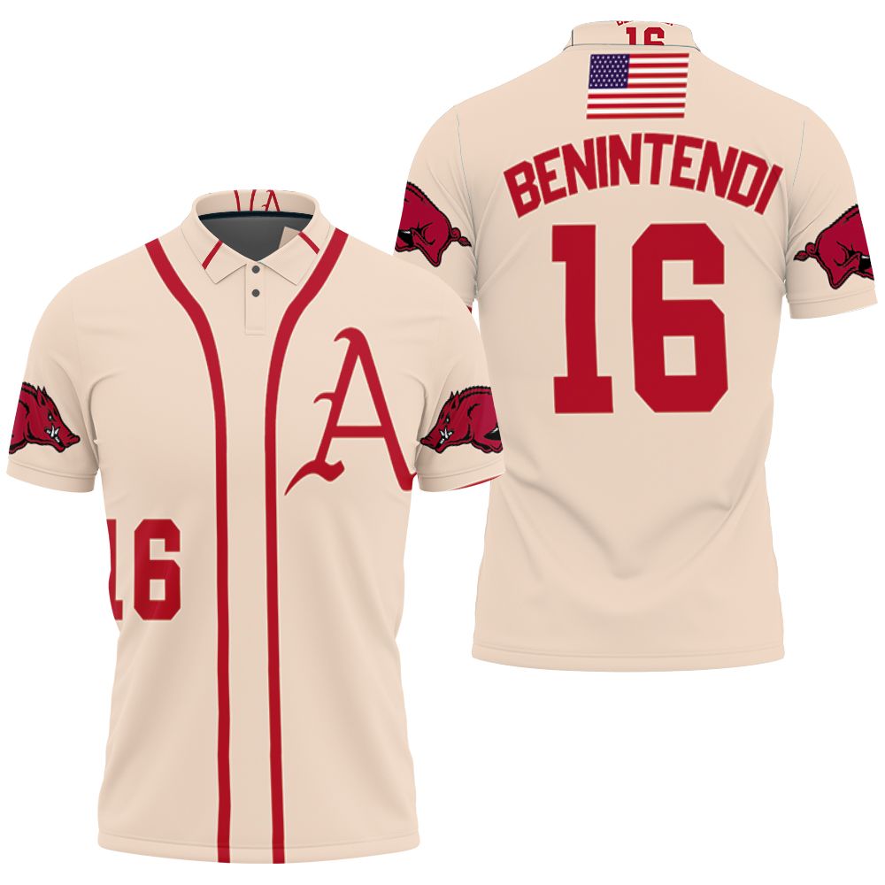 Arkansas Razorbacks Andrew Benintendi #16 Mlb Baseball Team Benintendi  College 3d Designed Allover Gift For Arkansas Fans 1 Polo Shirt - Teeruto
