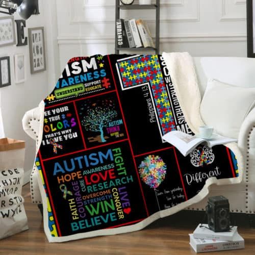 Autism Fight Awareness Hope Quilt Blanket
