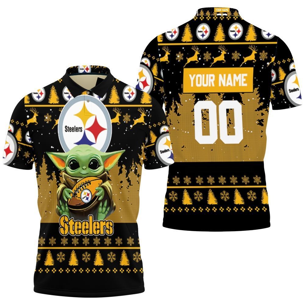 Baby Yoda Hugs Pittsburgh Steelers Football 2020 Personalized 1 Polo Shirt  All Over Print Shirt 3d T-shirt