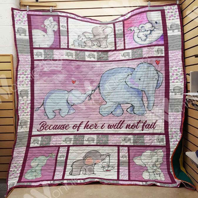 Because Of Her I Will Not Fail Elephant Quilt Blanket