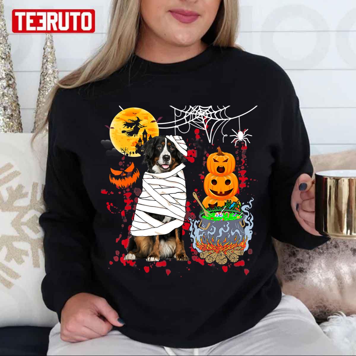 Bernese Mountain Dog Mummy Halloween Dog Scary Pumpkins Unisex Sweatshirt