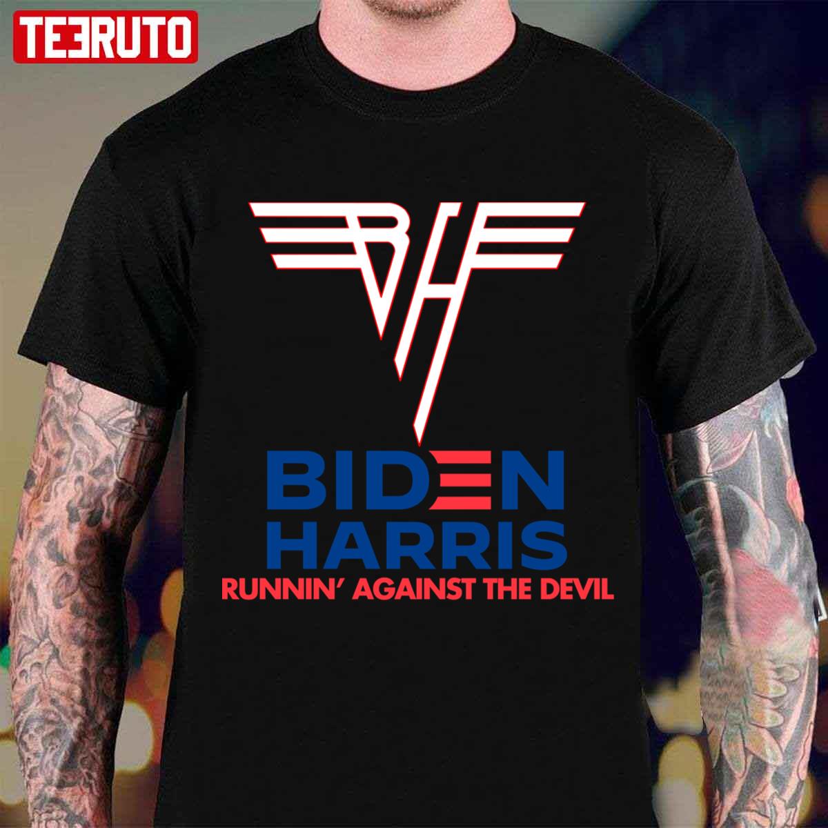 Biden Harris Runnin’ Against The Devil Van Halen Logo Unisex T-Shirt