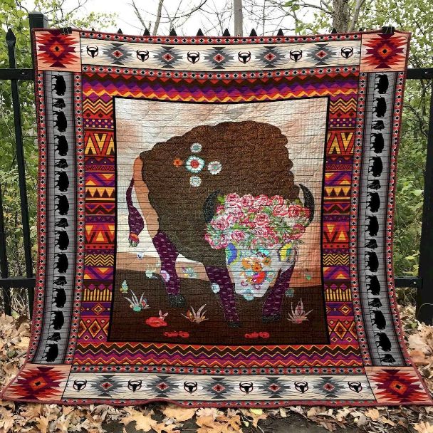 Bison American Quilt Blanket