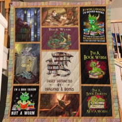 Book Wyrm Easily Distracted By Dragons And Books Quilt Blanket