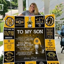 Boston Bruins Love My Son Quilt Blanket