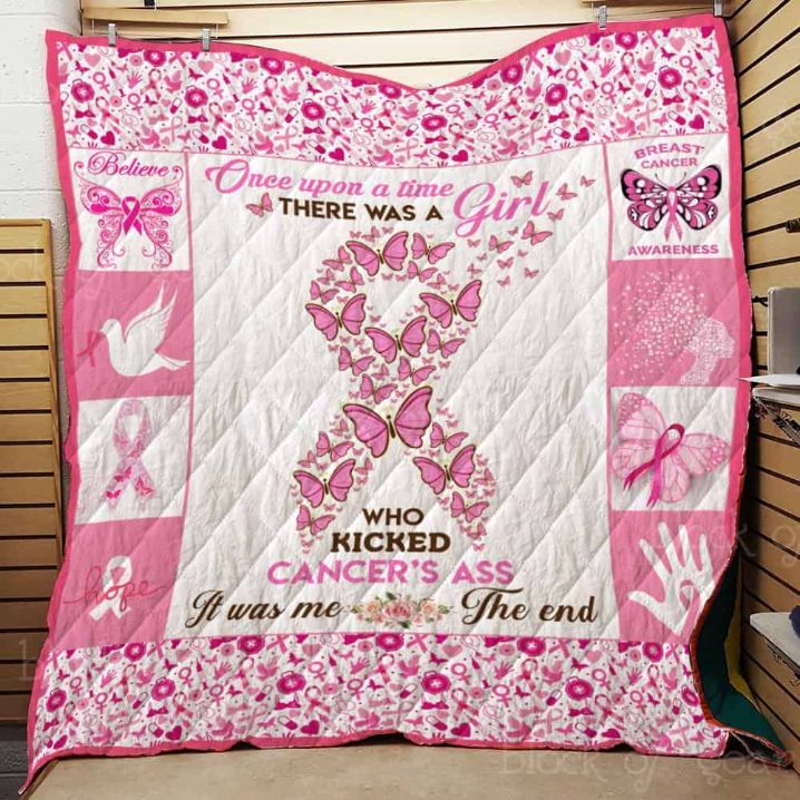 Breast Cancer Survivor There Was A Girl Who Kicked Cancer’s Ass Quilt Blanket