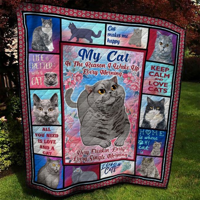 British Short Hair Cat Is The Reason I Wake Up Every Morning Quilt Blanket