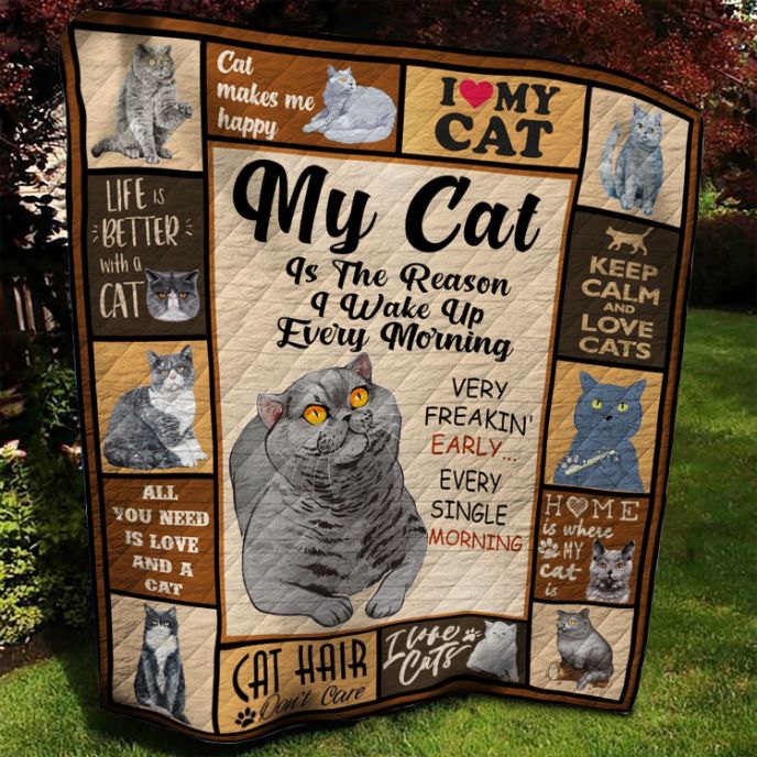 British Short Hair Cat Is The Reason I Wake Up Every Morning Very Freakin’ Early Every Morning Quilt Blanket