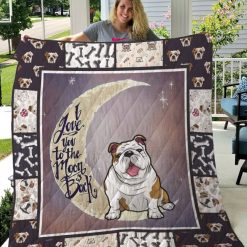 Bulldog I Love You To The Moon And Back Quilt Blanket