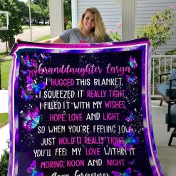 Butterfly Granddaughter From Grandma I Hugged This Blanket Personalized Quilt Blanket