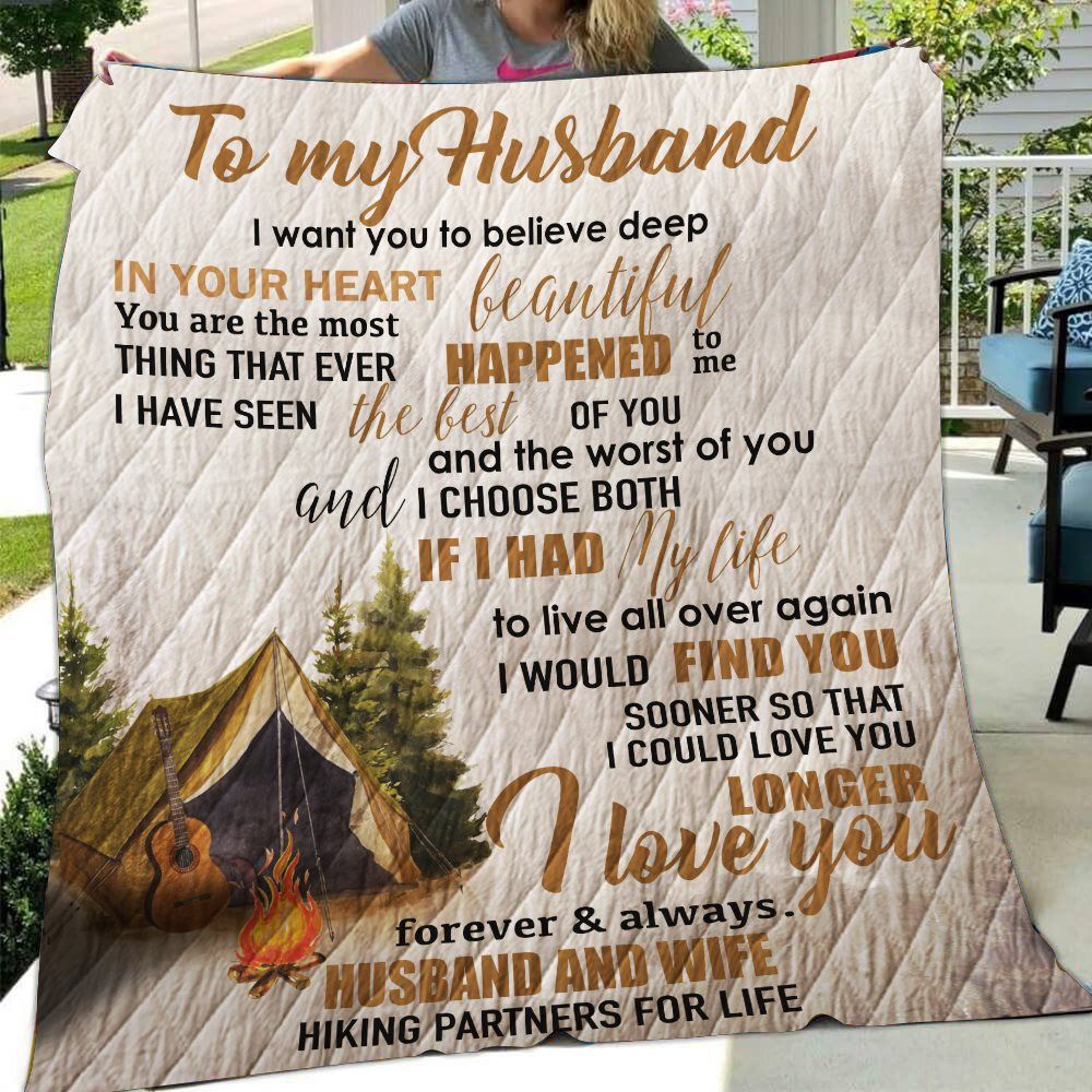 Camping Family To My Husband Personalized Quilt Blanket