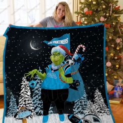 Carolina Panthers Grinch Santa Quilt Blanket