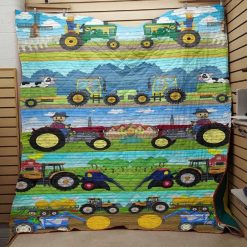 Cartoon Tractor On The Farm Quilt Blanket