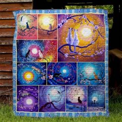 Cat And Cherry Blossom Cat Lo Quilt Blanket
