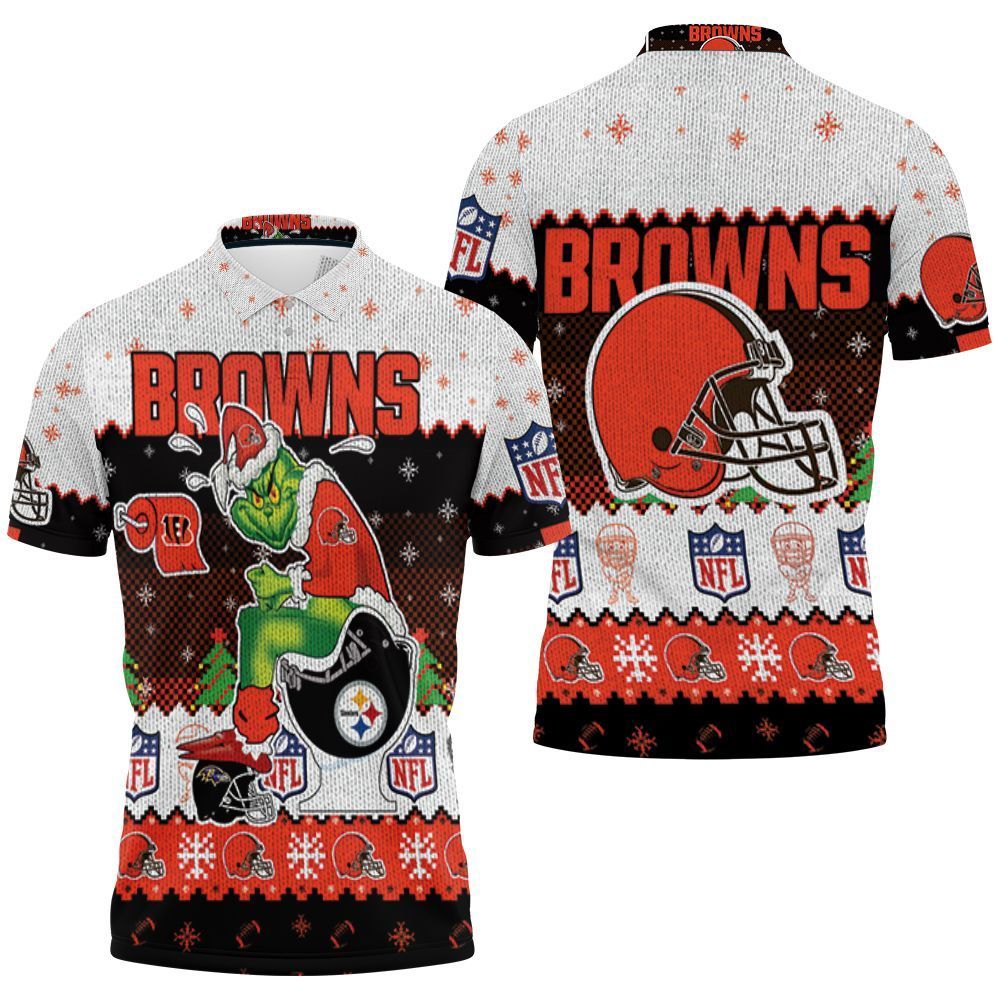 Christmas Cleveland Browns Grinch In Toilet Christmas Knitting Patt Jersey Jersey Polo Shirt All Over Print Shirt 3d T-shirt