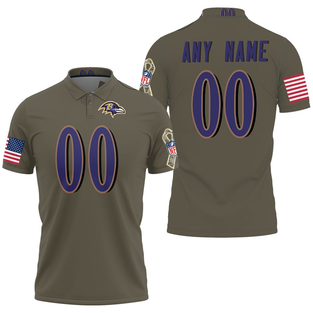 Deion Sanders Salute To Service Retired Player Olive Baltimore Ravens Nfl Football 3d Designed Allover Custom Baltimore Fans Polo Shirt