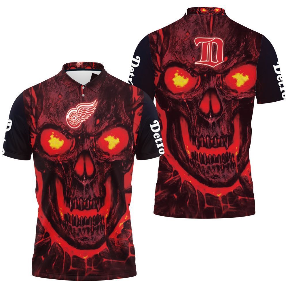 Detroit Red Wings Nhl Fan 3d Skull Demon Jersey Jersey Polo Shirt All Over Print Shirt 3d T-shirt