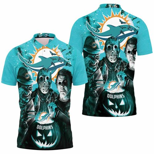 Freddy Jason Michael Myers Loves Dolphins Pumpkin Head Halloween Jersey Polo Shirt Model A31663 All Over Print Shirt 3d T-shirt
