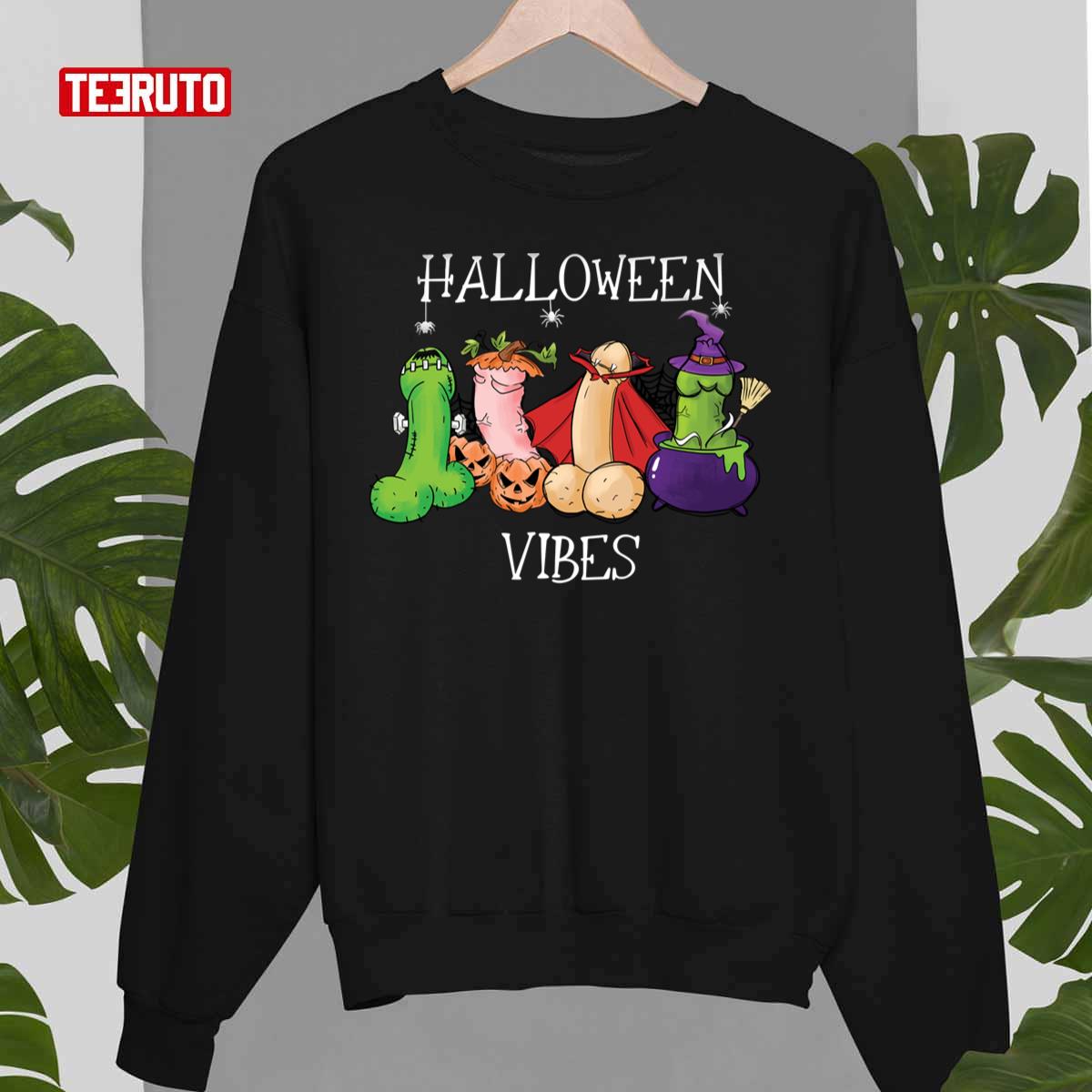 Funny Halloween Vibes Pumpkin Witch And Vampire Dildo Unisex Sweatshirt